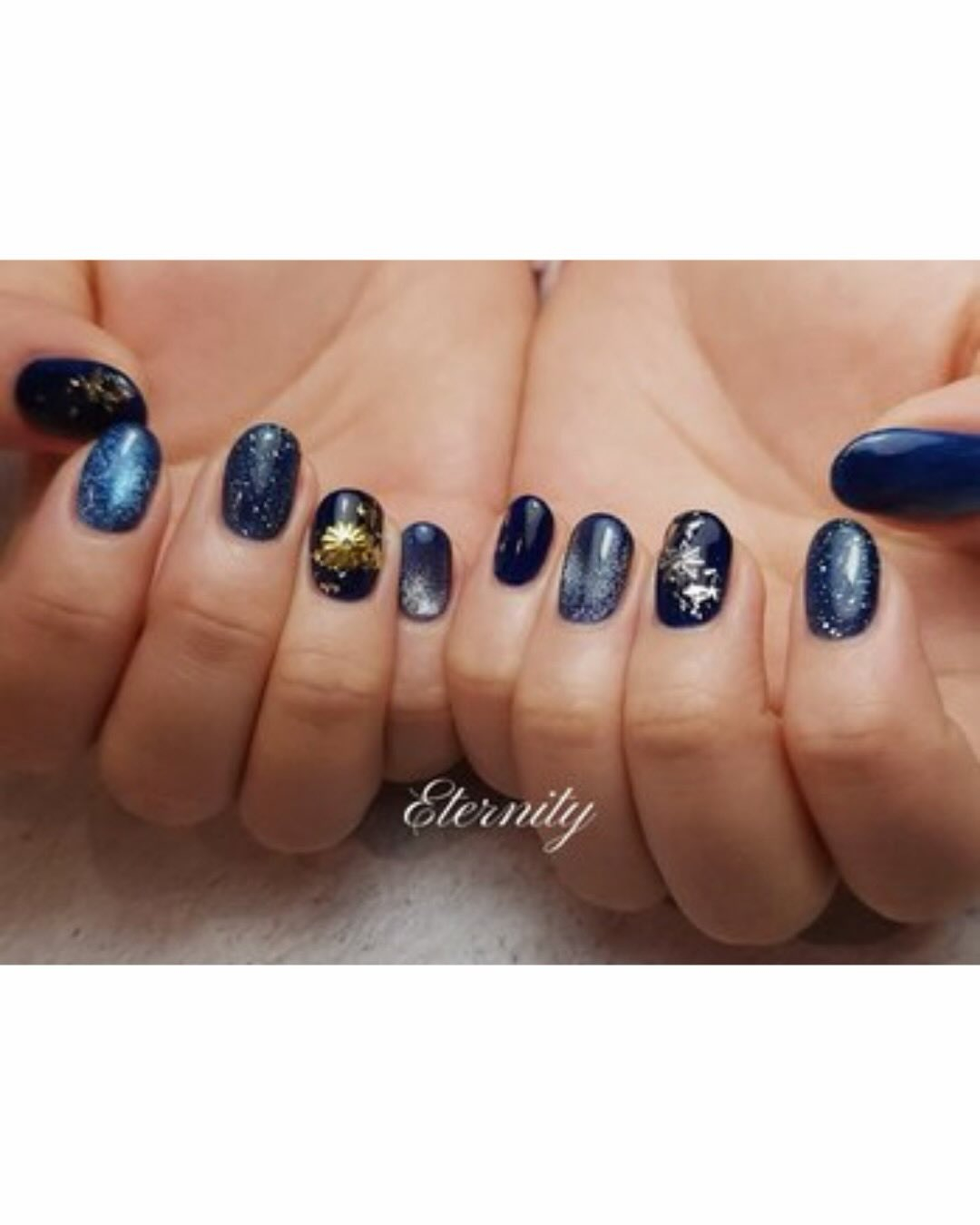 【新富町】ネイビーマグネットネイル✨